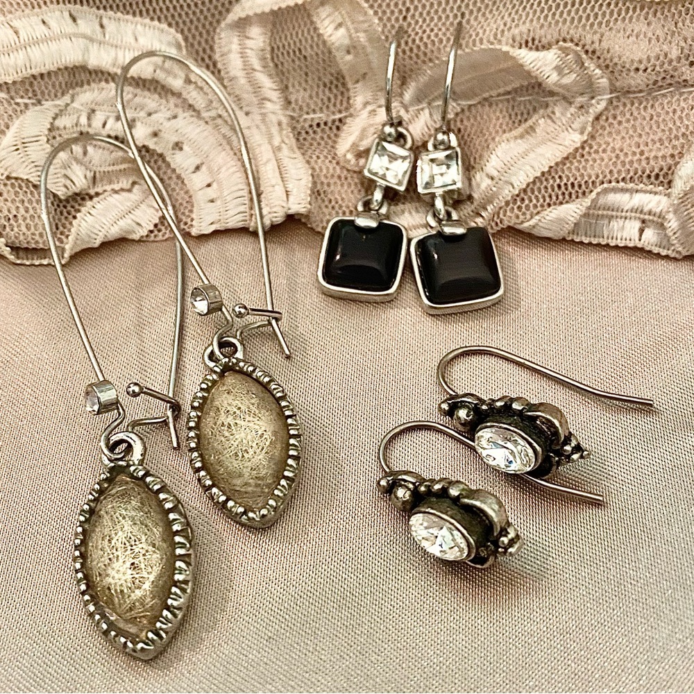 Elegant Silver and Black Earrings Set of Three